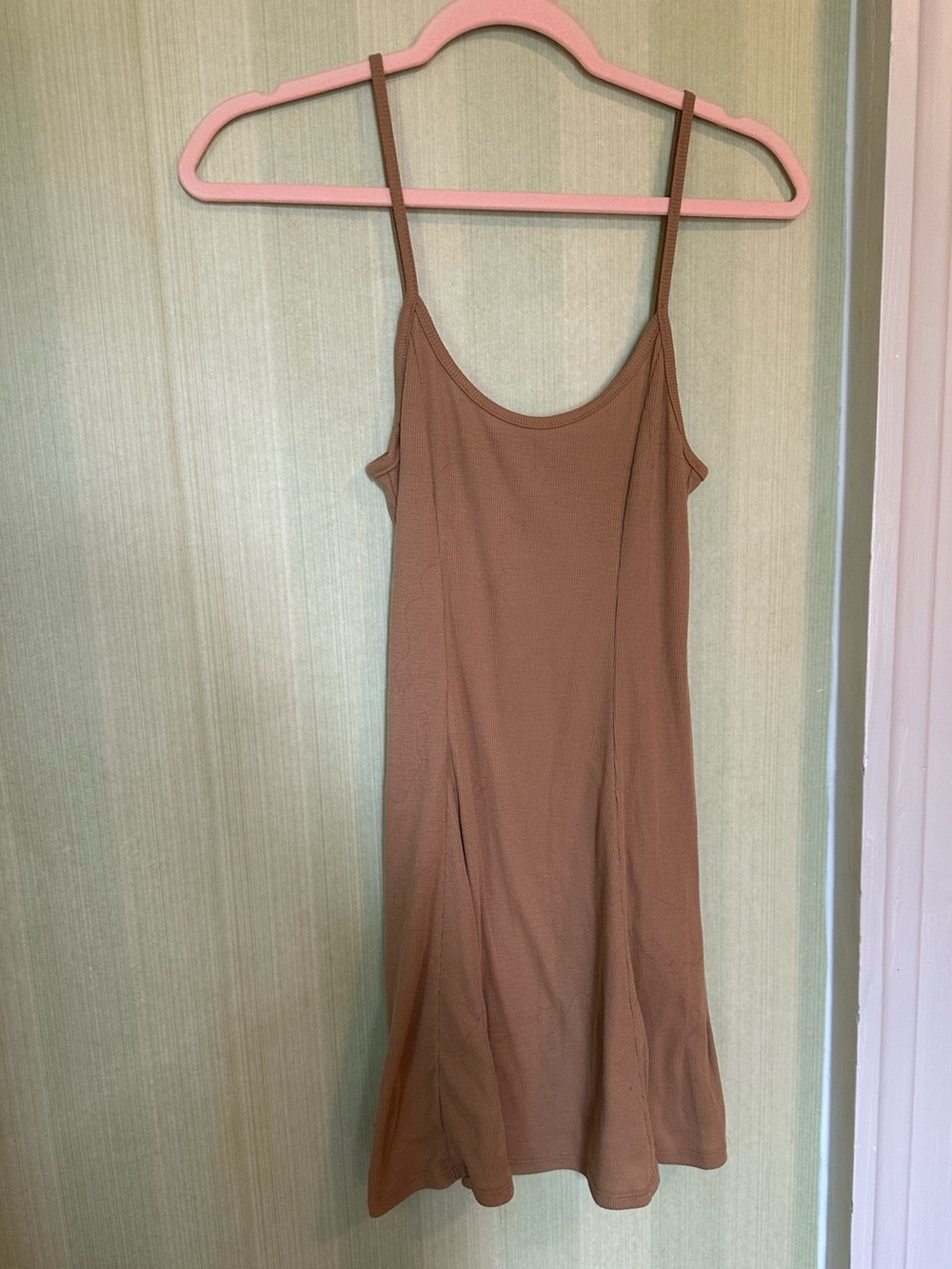 Simple Brown Skater Dress - Spaghetti Straps